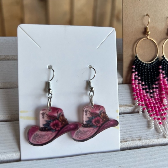 New Pink White Black Hand Beaded tassel boho western tribal earring jewelry gift - Picture 9 of 10